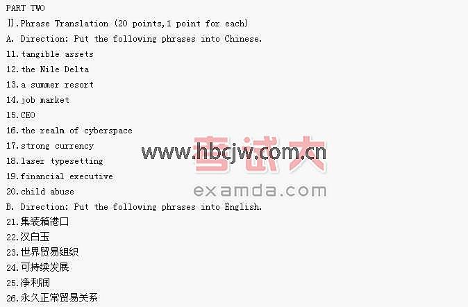 全国2004年7月高等教育自学考试英语翻译试题